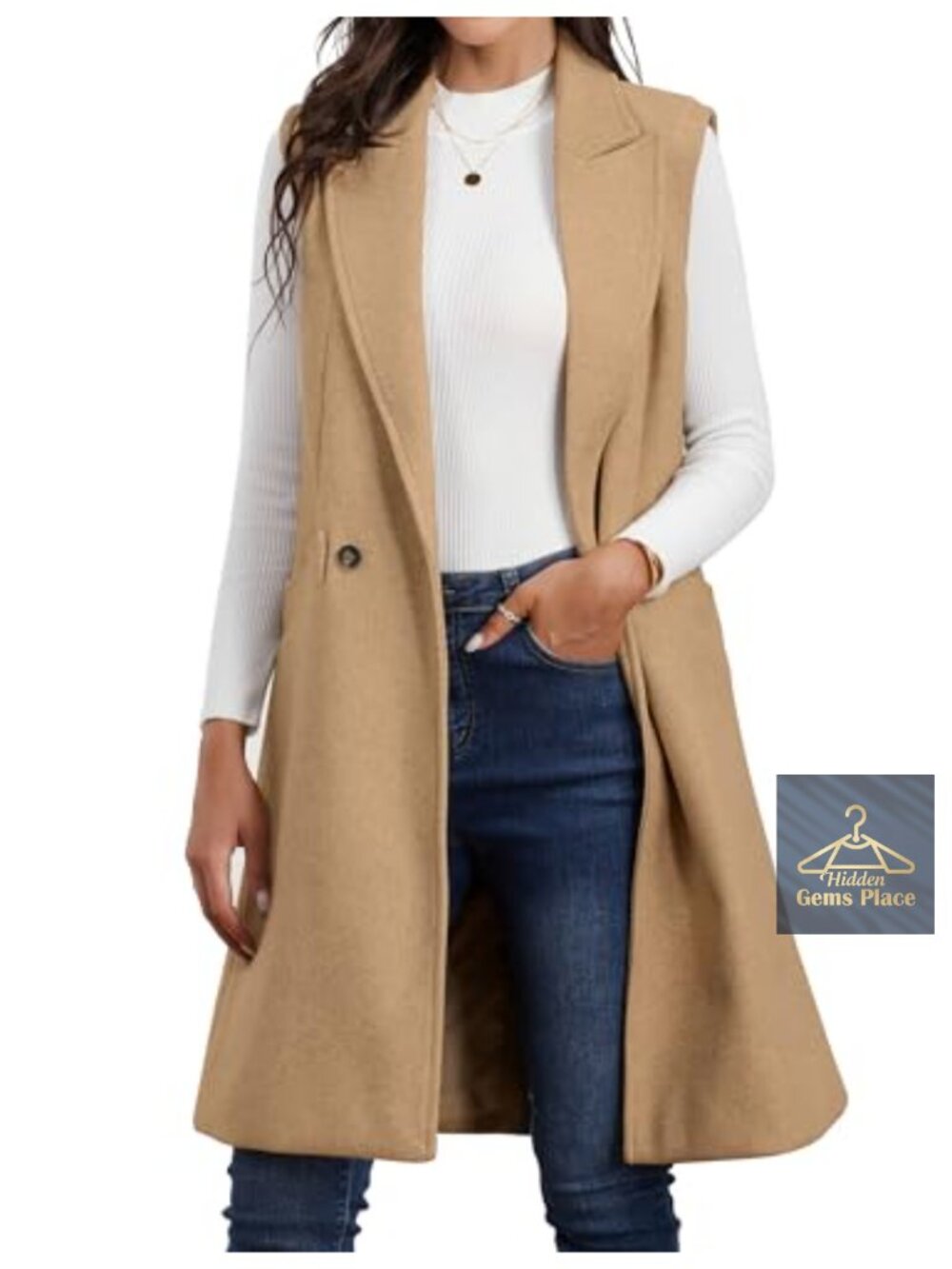 Wool Blend Long Vest Sleeveless Blazer Jacket Winter Coat